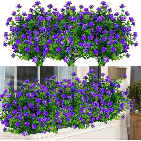 6 Bundles Outdoor Artificial Flowers UV Resistant Fake Boxwood Plants, Faux - Picture 1 of 6